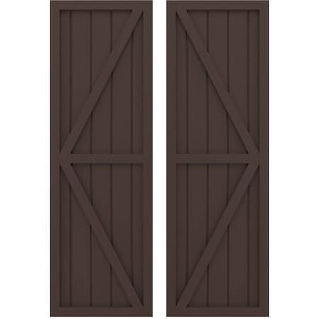 Americraft 5-Board Wood 2 Equal Panel Frmd Board-n-Batten Shutters W/ Dubl Z-Bar, ARW102BF518X81TBH